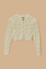 Off-White Mixed Lace Stitch Cardigan | FARM Rio Women