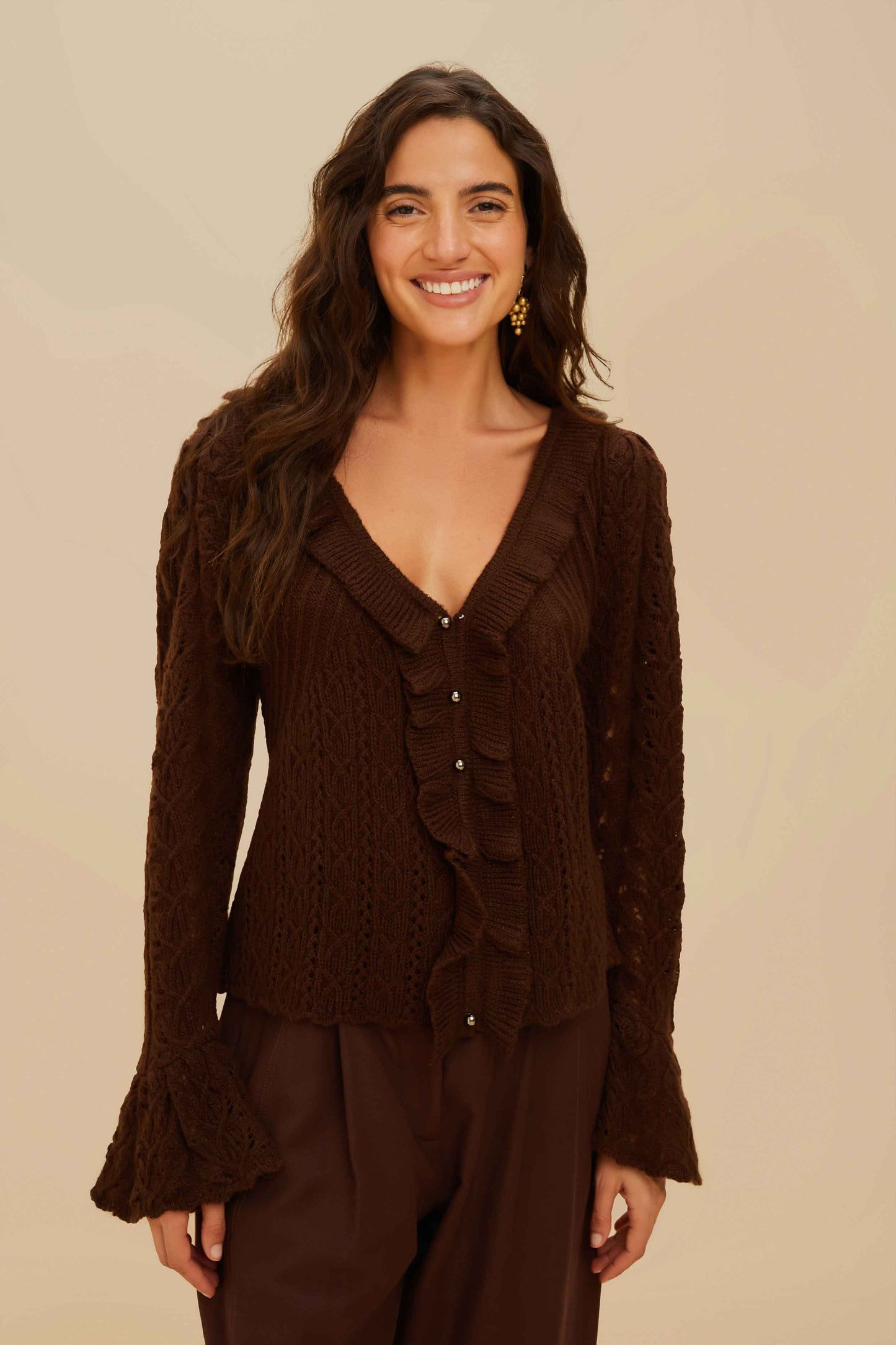 Lace Stitch Knit Ruffles Cardigan | FARM Rio Women