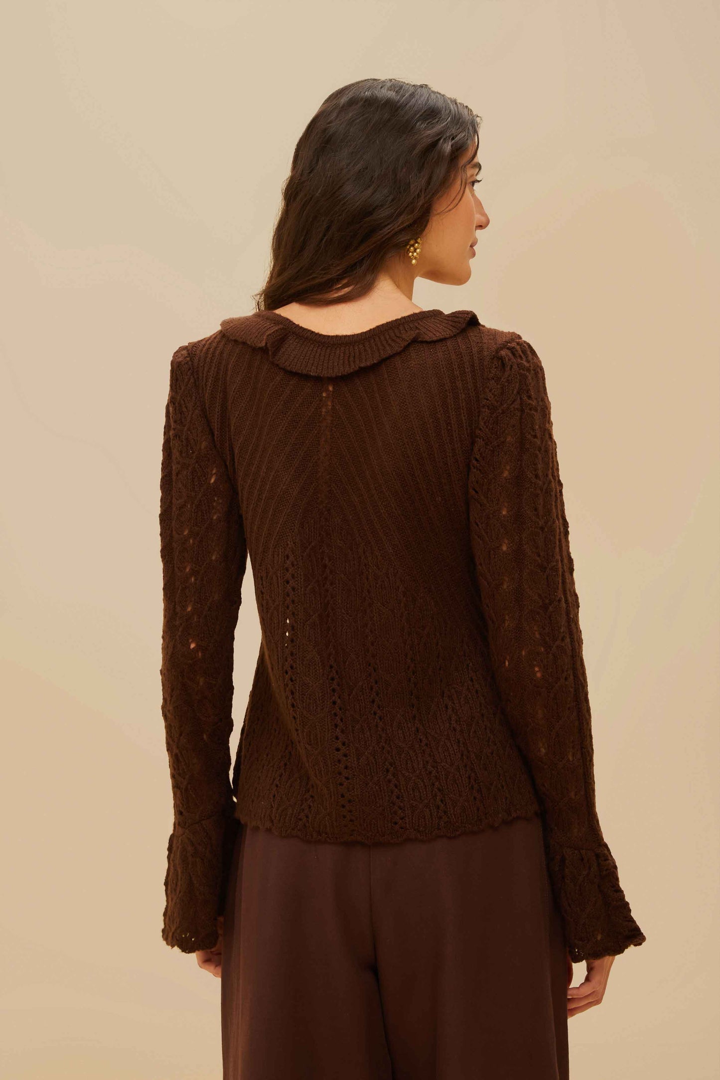 Lace Stitch Knit Ruffles Cardigan | FARM Rio Women