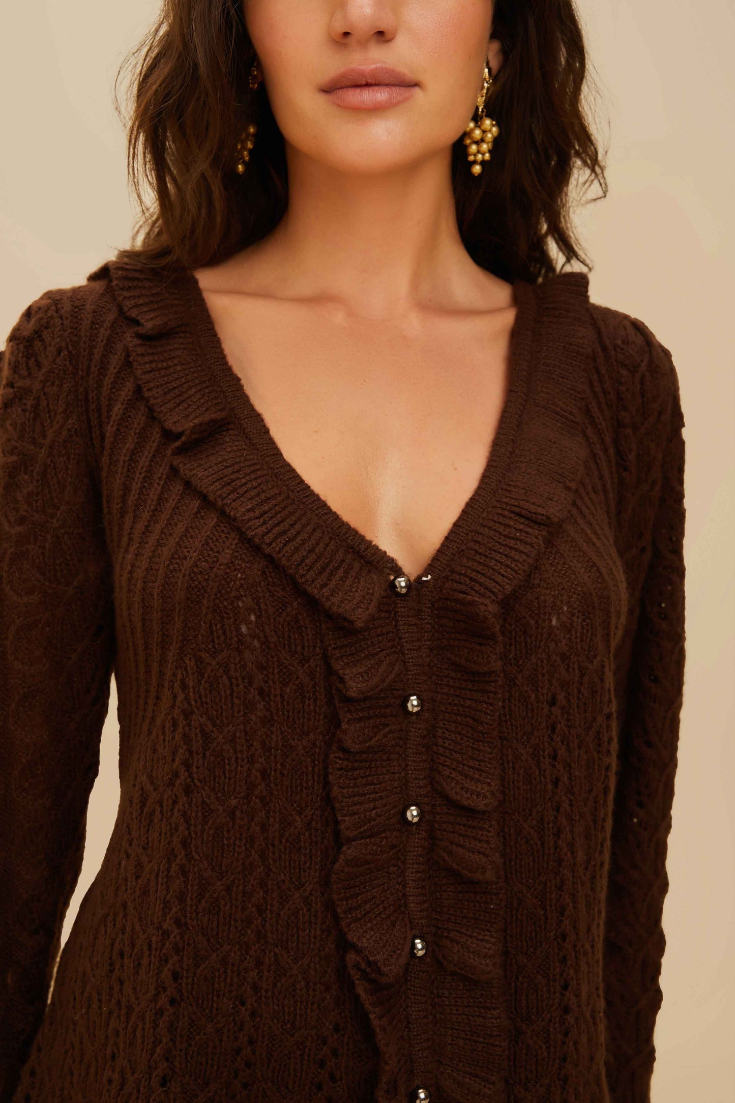 Lace Stitch Knit Ruffles Cardigan | FARM Rio Women