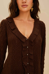 Lace Stitch Knit Ruffles Cardigan | FARM Rio Women