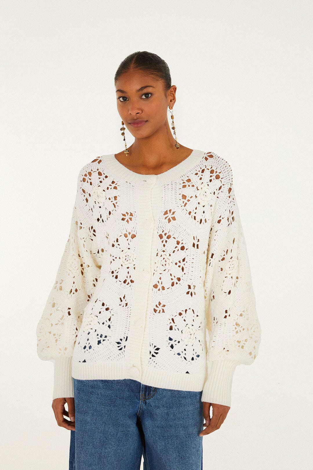 Off-White Crochet 3d Flower Knit Cardigan | FARM Rio | FARM Rio Women