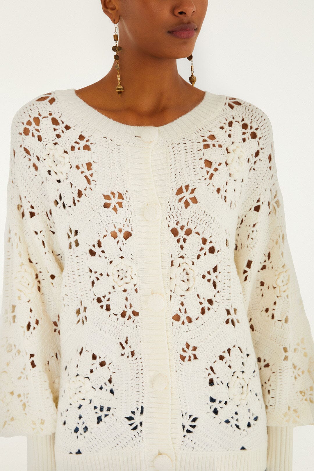 Off-White Crochet 3d Flower Knit Cardigan | FARM Rio | FARM Rio Women