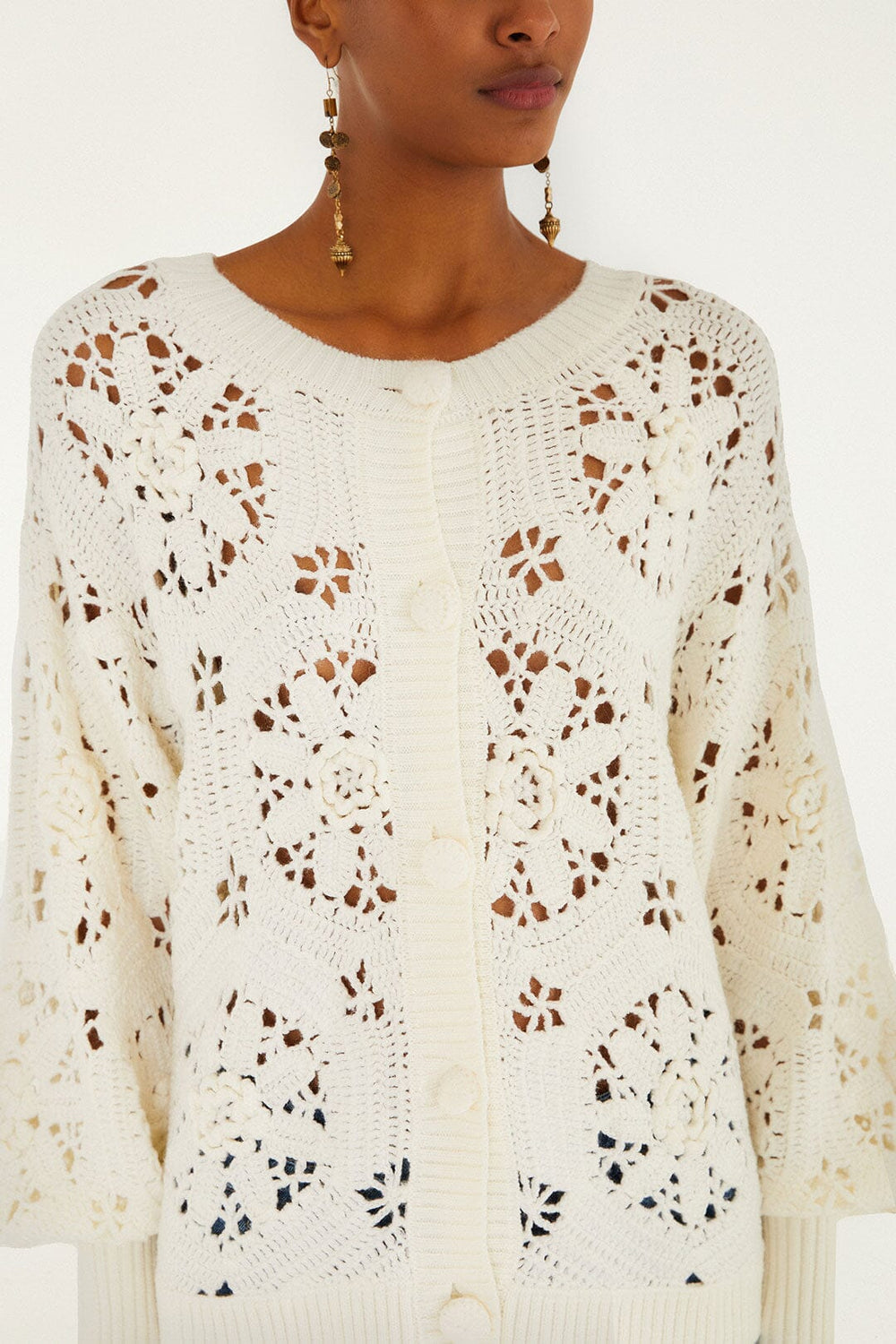 Off-White Crochet 3d Flower Knit Cardigan | FARM Rio | FARM Rio Women