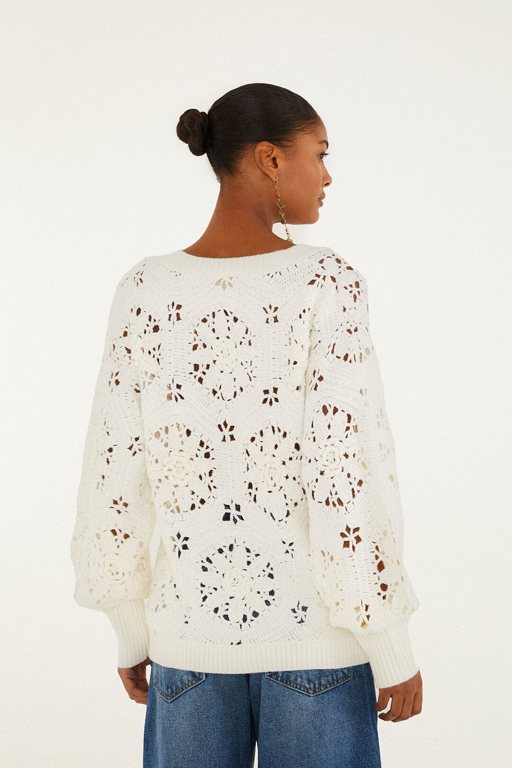 Off-White Crochet 3d Flower Knit Cardigan | FARM Rio | FARM Rio Women