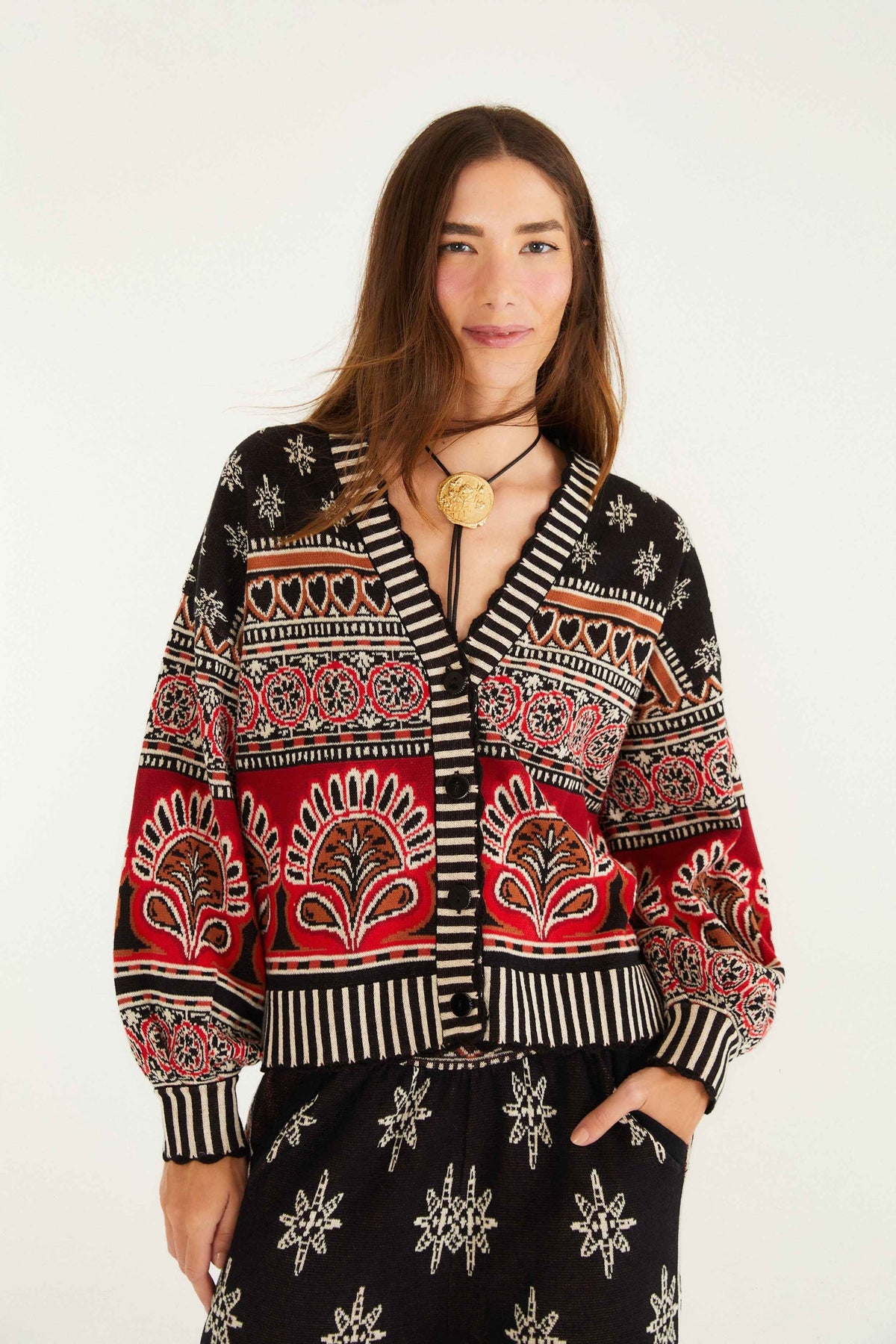 Black Ainika Love Coconut Groove Knit Cardigan | FARM Rio | FARM Rio Women