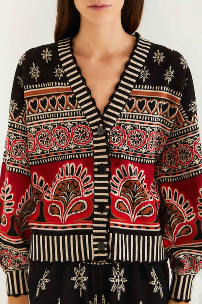 Black Ainika Love Coconut Groove Knit Cardigan | FARM Rio | FARM Rio Women
