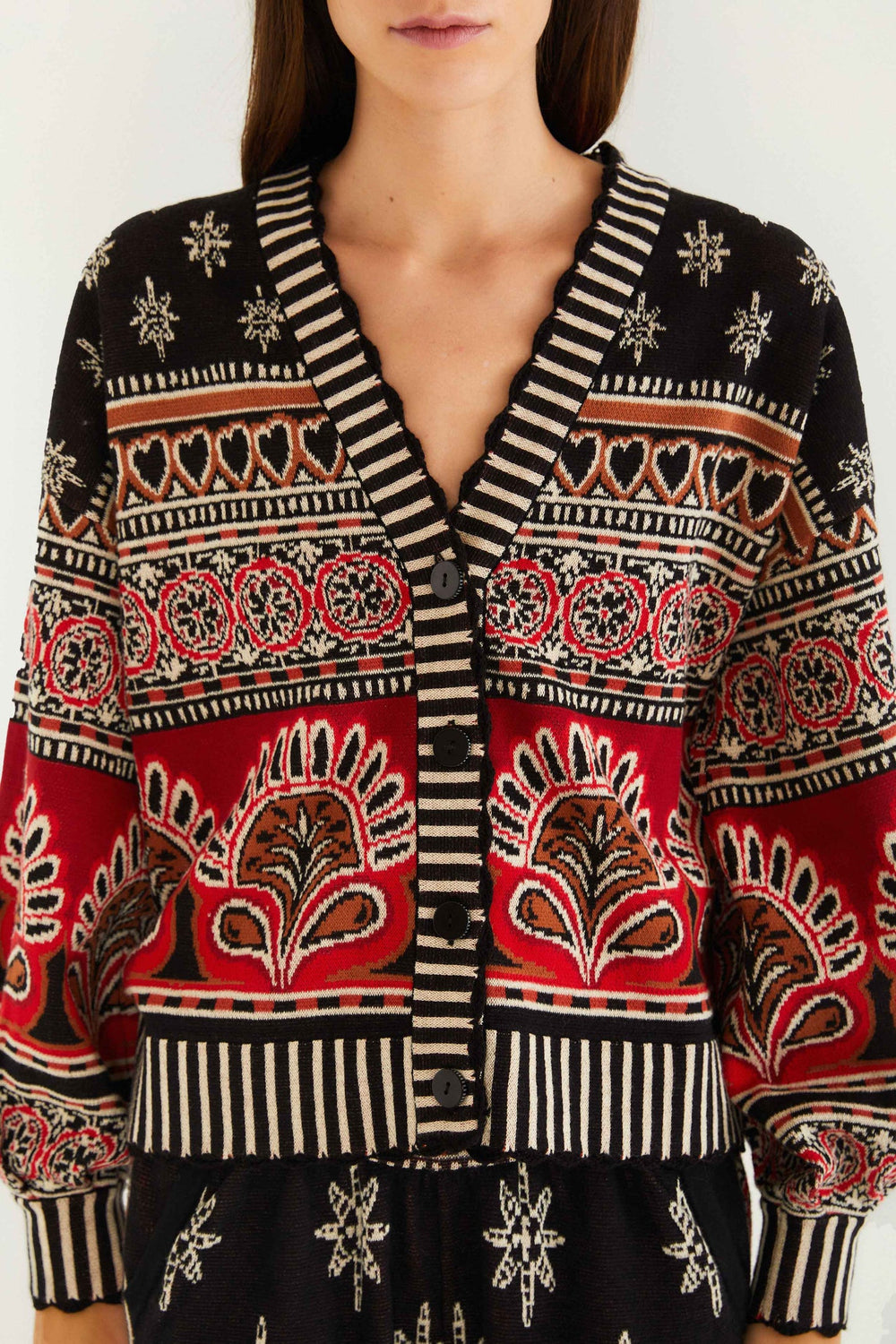 Black Ainika Love Coconut Groove Knit Cardigan | FARM Rio | FARM Rio Women