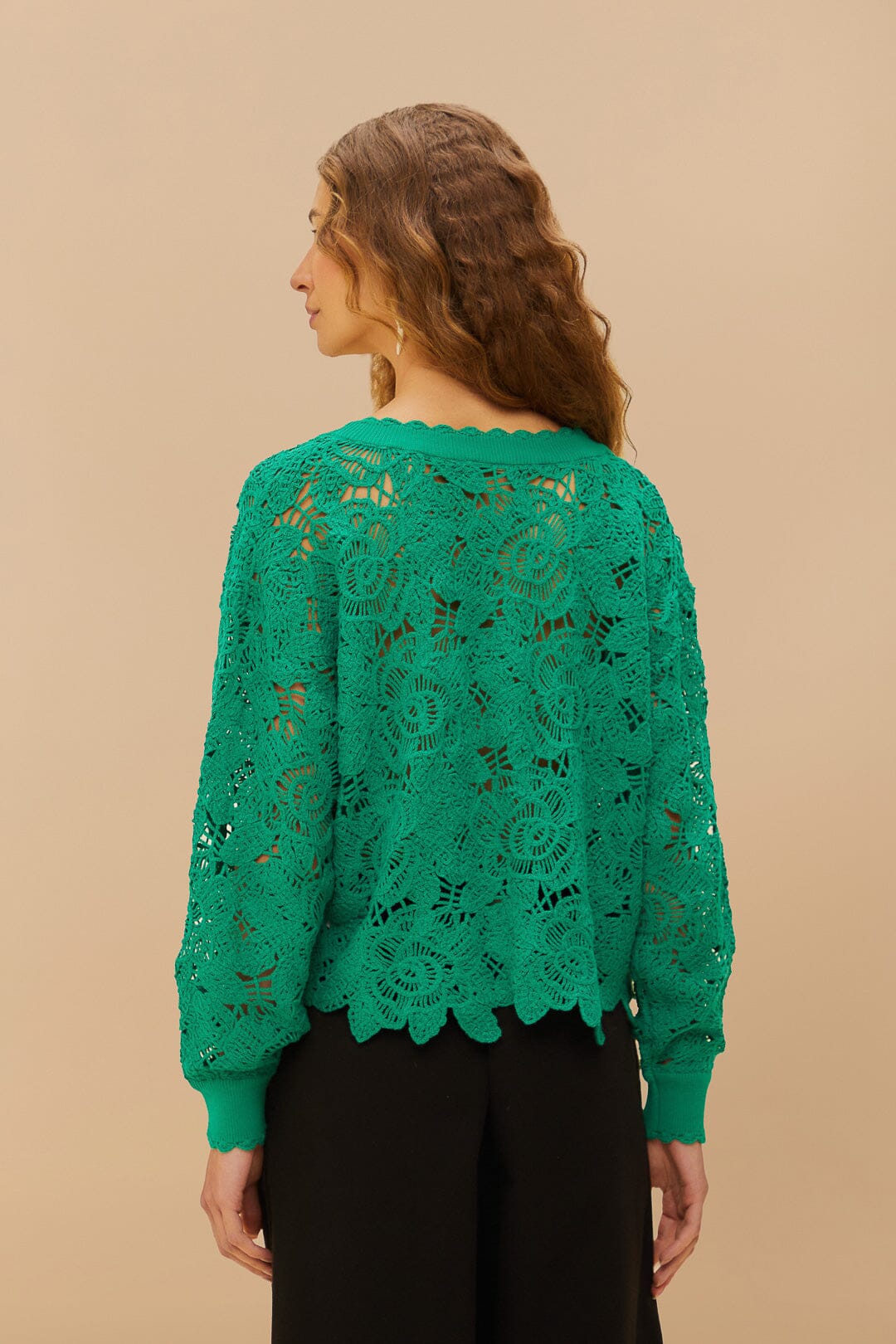 Green Flower Crochet Cardigan | FARM Rio Women