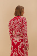 Red Tropical Jacquard Knit Cardigan | FARM Rio Women