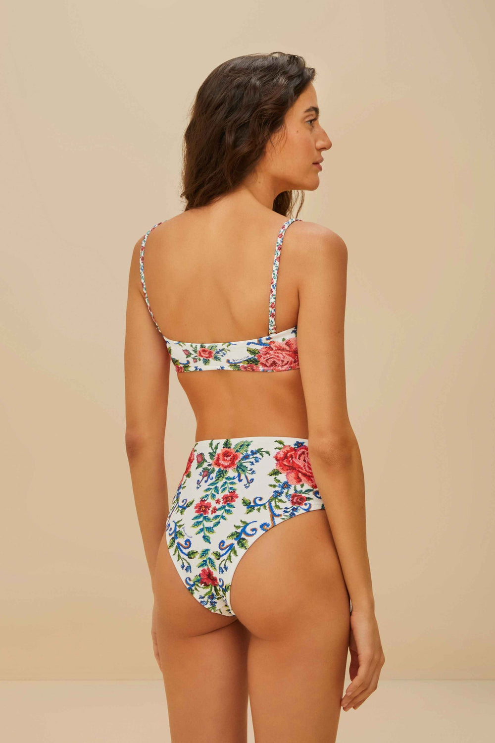 Off-White Flower Tapestry Bikini Top | FARM Rio Women