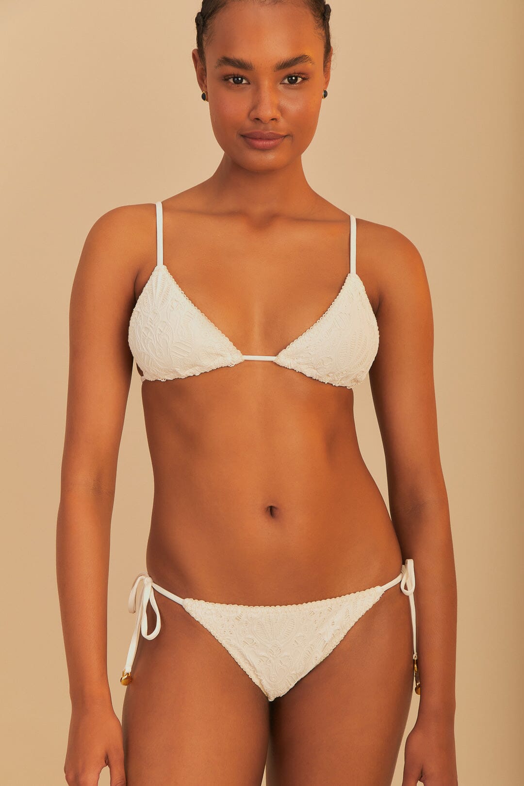 White Seashell Eyelet Full Tie Side Bikini Bottom | FARM Rio Women